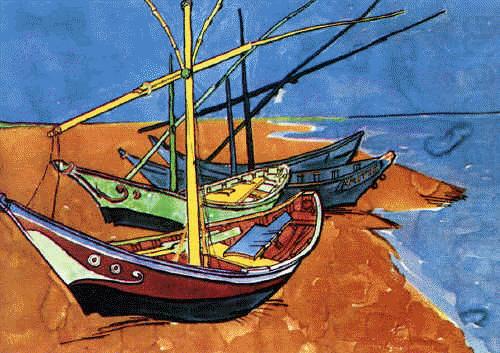 Boats on the Beach of Saintes-Maries, Vincent Van Gogh